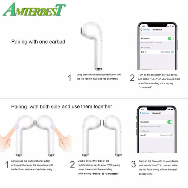 AMTERBEST Custom Product Coloured drawing Bluetooth Earphone Twins Bluetooth V4.2 Stereo Headset Earphone for Bluetooth device