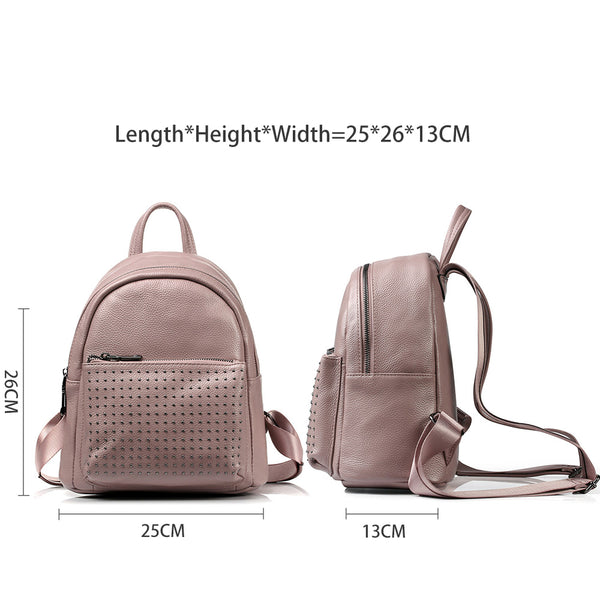 Zency 100% Genuine Leather Holiday Women Backpack With Rivet Preppy Style Schoolbag For Girls Fashion Travel Knapsack Taro Pink