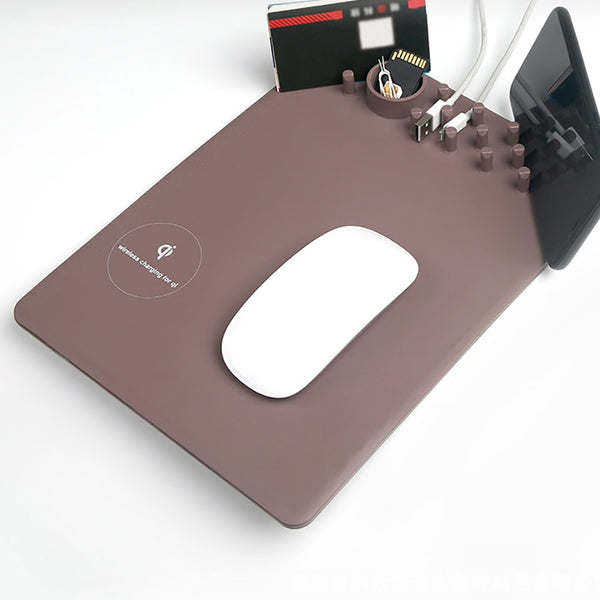  New Arrival Creative Qi Wireless Charger Mouse Pad Anti-slip Mat Phone Stand Desk Organizer 