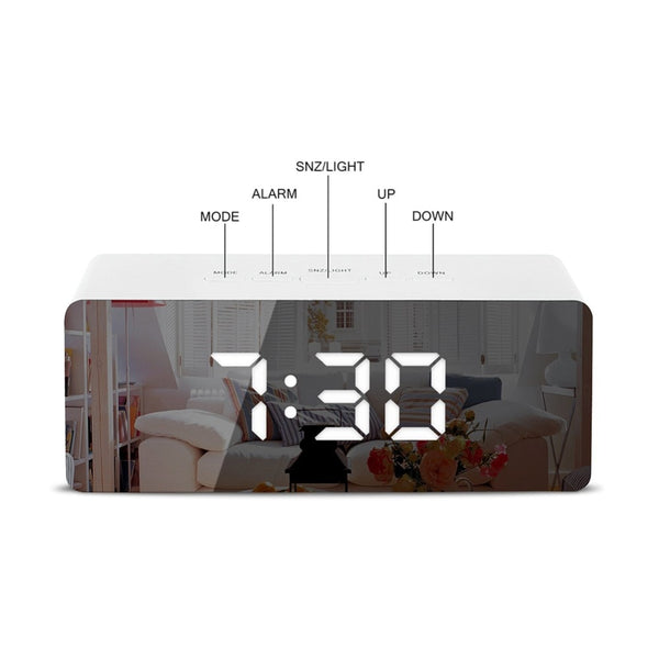 LED Mirror Alarm Clock Digital Snooze Table Clock Wake Up Light Electronic Large Time Temperature Display Home Decoration Clock