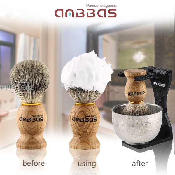 Anbbas Barber Shaving Brush Badger Hair+Black Acrylic Stand+bowl+Soap Set