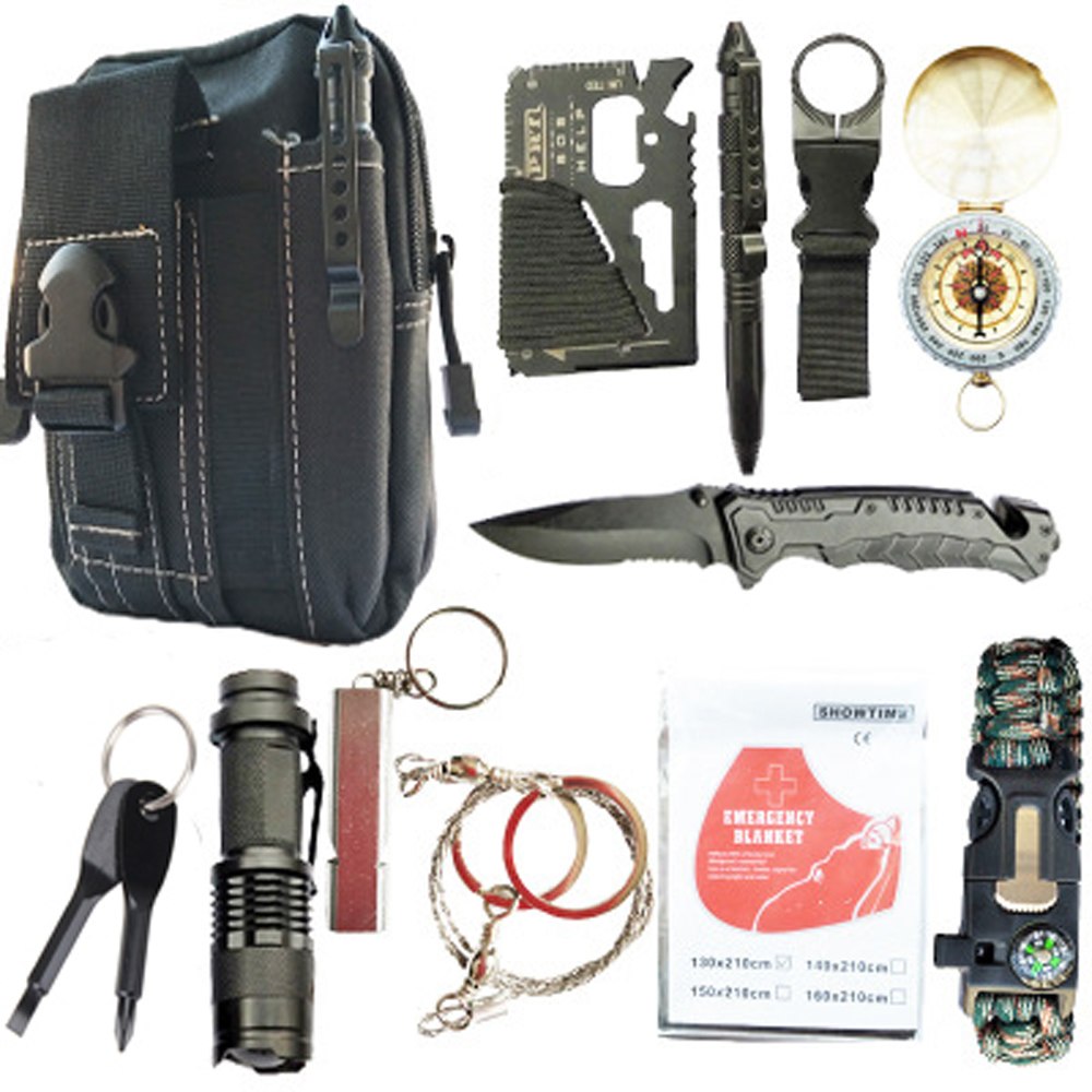 12 in 1 survival kit Set Outdoor Camping Travel Multifunction First aid SOS EDC Emergency Supplies Tactical for Wilderness