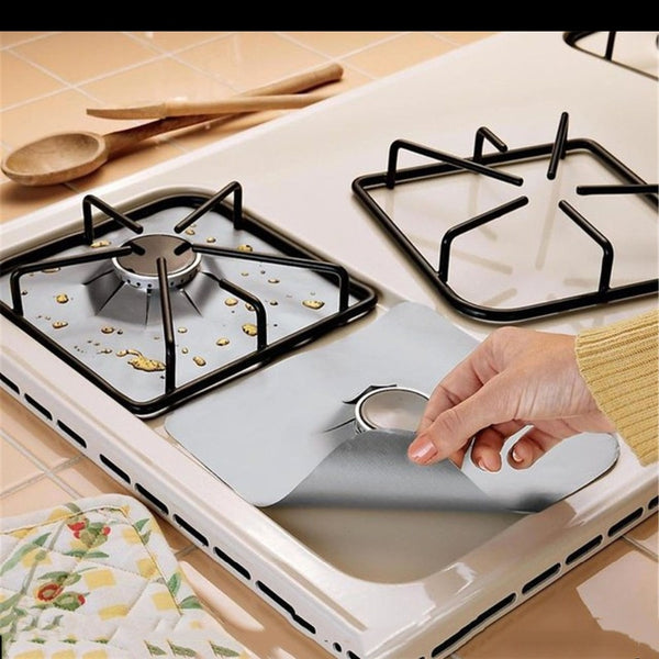 4pcs/set Glass Fiber Gas Stove Protectors Reusable Gas Stove Burner Cover Liner Mat Pad Home Kitchen Tools Fit Almost Gas Stoves