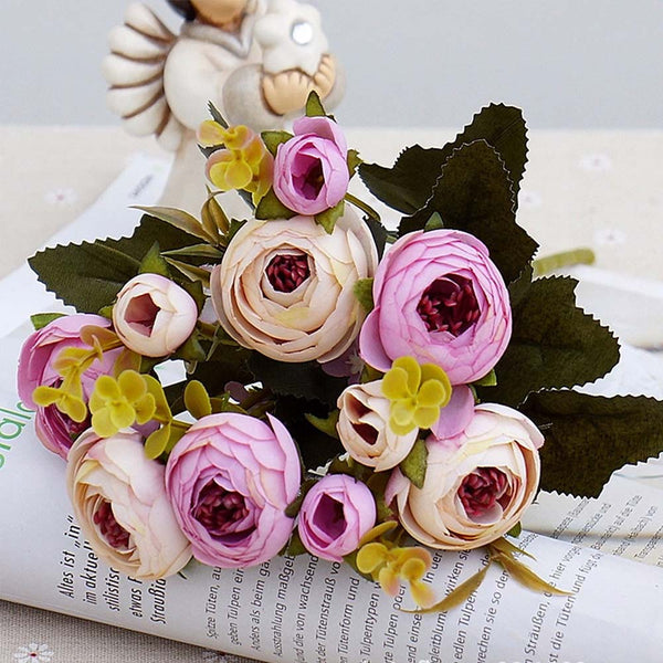10heads/1 bundle Silk tea roses Bride bouquet for Christmas home wedding new Year decoration fake plants artificial flowers