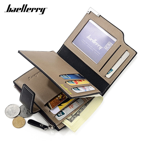 Baellerry Many Departments Men Wallet With Zipper Coin Pocket High Quality Leather Male Wallet Brand Designer Man Short Purse 