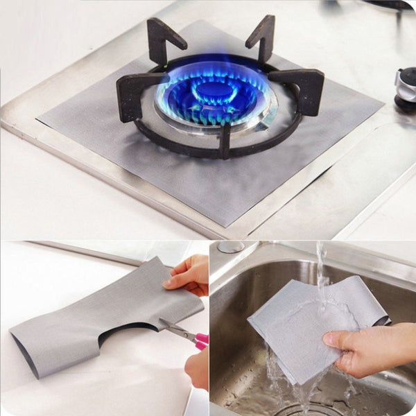 4pcs/set Glass Fiber Gas Stove Protectors Reusable Gas Stove Burner Cover Liner Mat Pad Home Kitchen Tools Fit Almost Gas Stoves