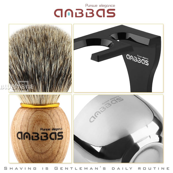 Anbbas Barber Shaving Brush Badger Hair+Black Acrylic Stand+bowl+Soap Set
