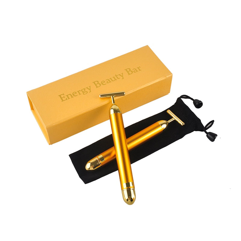 Slimming Face 24k Gold Vibration Facial Beauty Bar Pulse Firming Facial Roller Massager Lift Skin Tightening Wrinkle Stick 