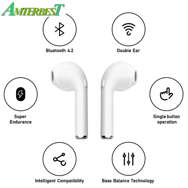 AMTERBEST Custom Product Coloured drawing Bluetooth Earphone Twins Bluetooth V4.2 Stereo Headset Earphone for Bluetooth device