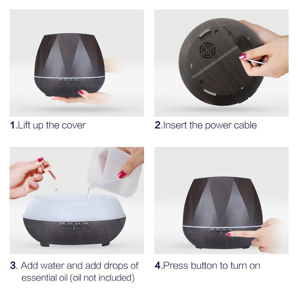 Diffuserlove 500ML Remote Control Air Humidifier Essential Oil Diffuser Humidificador Mist Maker LED Aroma Diffusor Aromatherapy