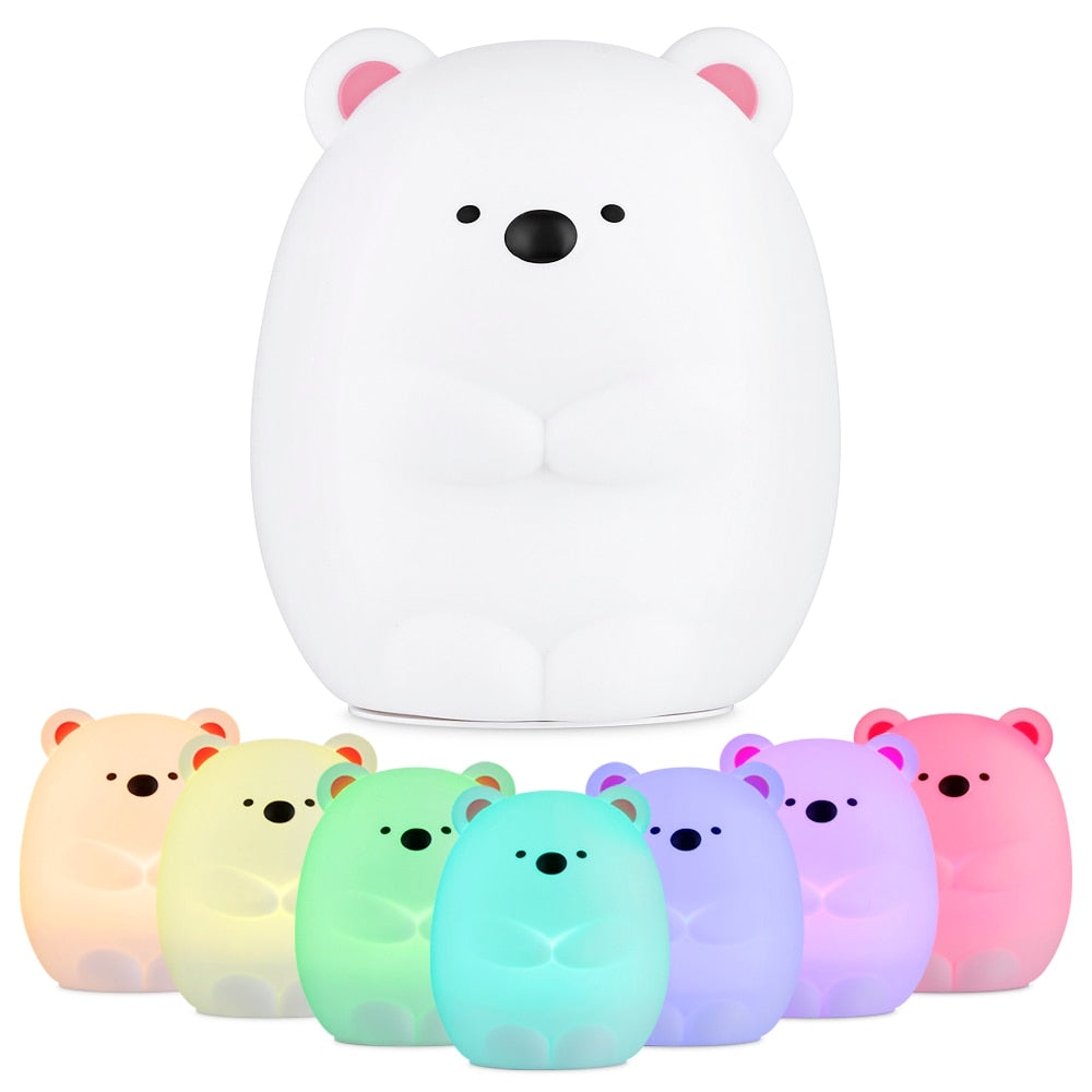 New Baby Bedroom Night Lamp Cute Bear Silicone LED Night Light Color Changing LED Bedside Light for Children Kid Toy Gift