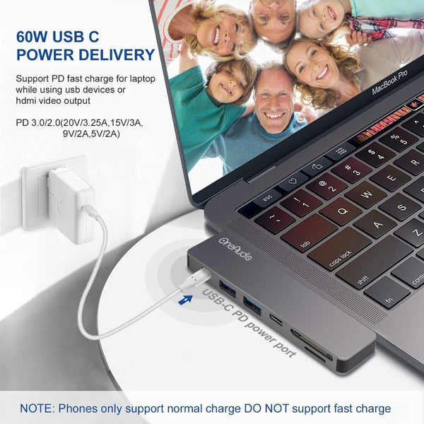 OneAudio USB C HUB Thunderbolt 3 Type C Adapter USB-C with 4K HDMI PD 2 USB 3.0 Micro SD TF Card Reader for Macbook Pro 13 15