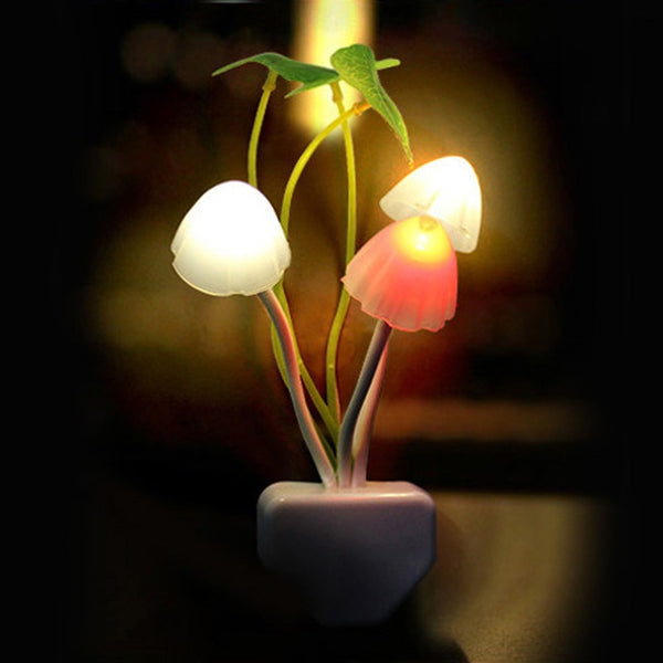 Novelty Mushroom Fungus Night Light EU & US Plug Light Sensor 220V 3 LED Colorful Mushroom Lamp Led Night Lights T0612 P0.4