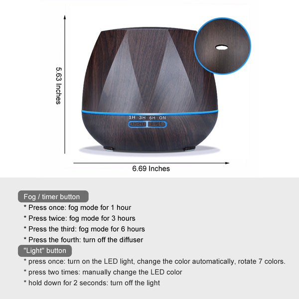 Diffuserlove 500ML Remote Control Air Humidifier Essential Oil Diffuser Humidificador Mist Maker LED Aroma Diffusor Aromatherapy