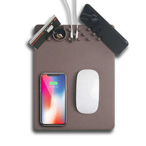  New Arrival Creative Qi Wireless Charger Mouse Pad Anti-slip Mat Phone Stand Desk Organizer 