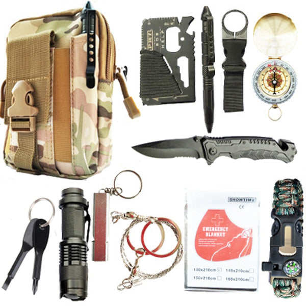 12 in 1 survival kit Set Outdoor Camping Travel Multifunction First aid SOS EDC Emergency Supplies Tactical for Wilderness