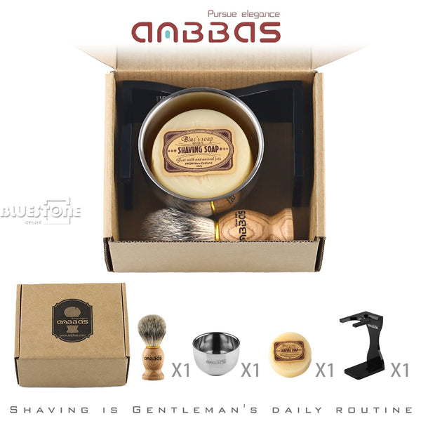 Anbbas Barber Shaving Brush Badger Hair+Black Acrylic Stand+bowl+Soap Set