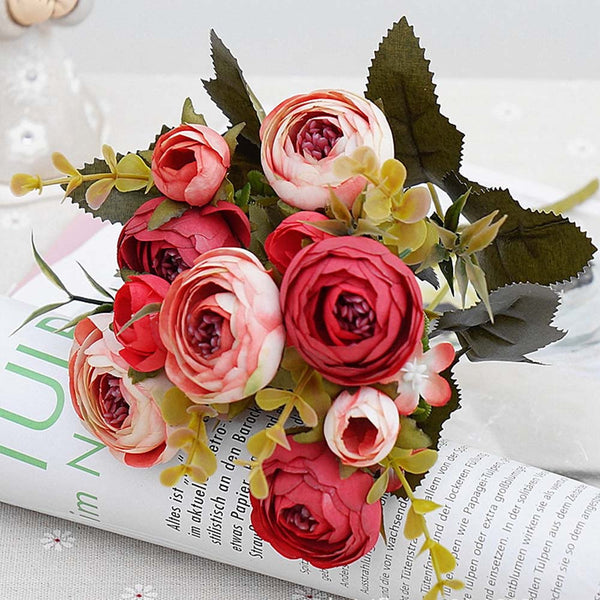 10heads/1 bundle Silk tea roses Bride bouquet for Christmas home wedding new Year decoration fake plants artificial flowers