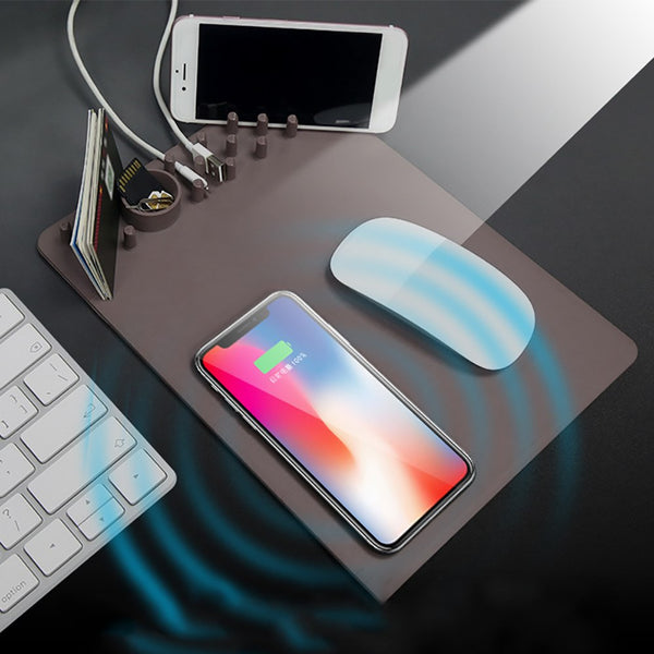  New Arrival Creative Qi Wireless Charger Mouse Pad Anti-slip Mat Phone Stand Desk Organizer 