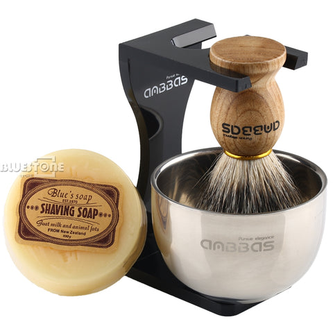 Anbbas Barber Shaving Brush Badger Hair+Black Acrylic Stand+bowl+Soap Set