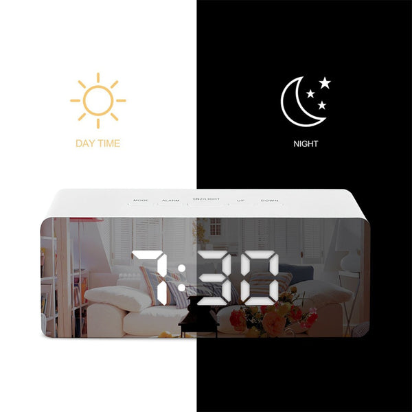 LED Mirror Alarm Clock Digital Snooze Table Clock Wake Up Light Electronic Large Time Temperature Display Home Decoration Clock